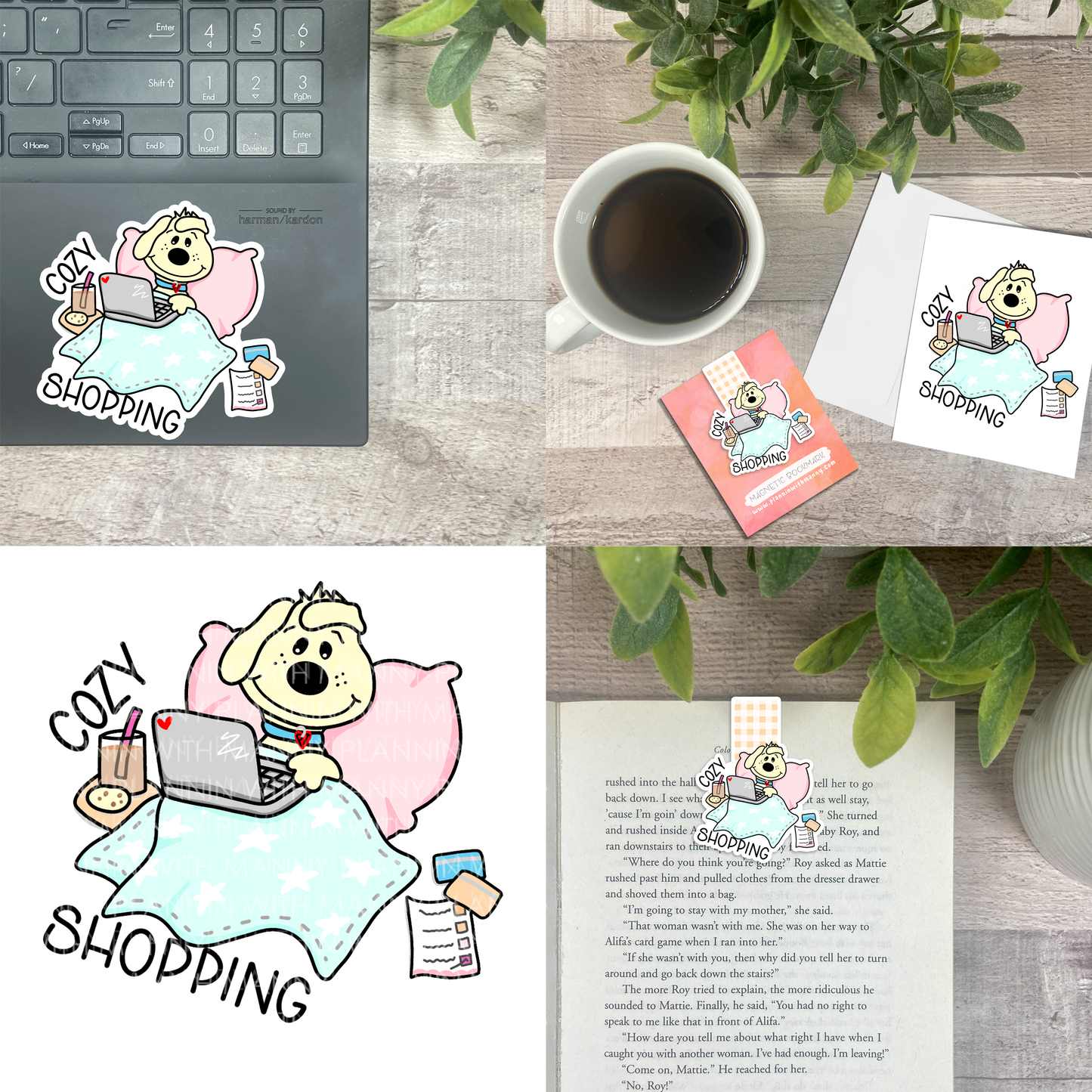 Cozy Shopping... Vinyl Sticker, Magnetic Bookmark, & Notecard MB127