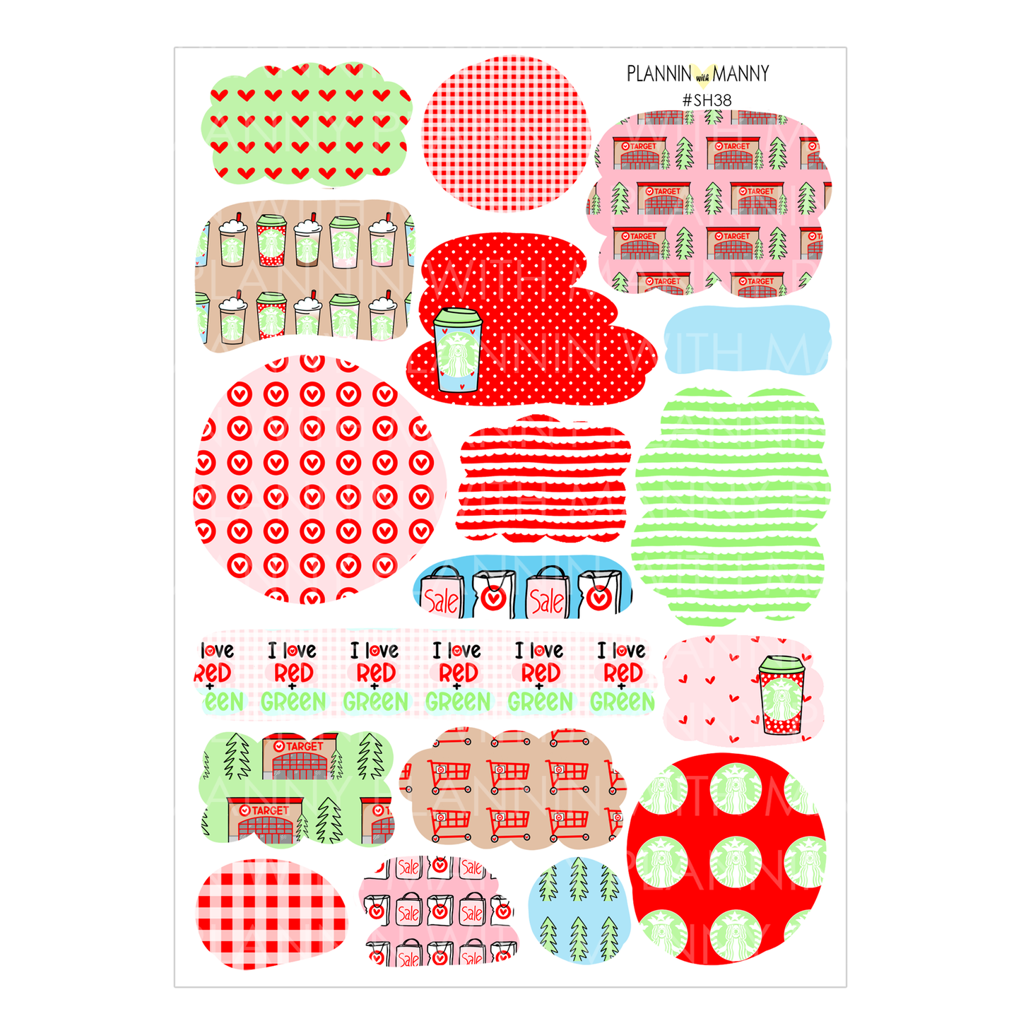 I Love Red & Green Sticker Sheet Set