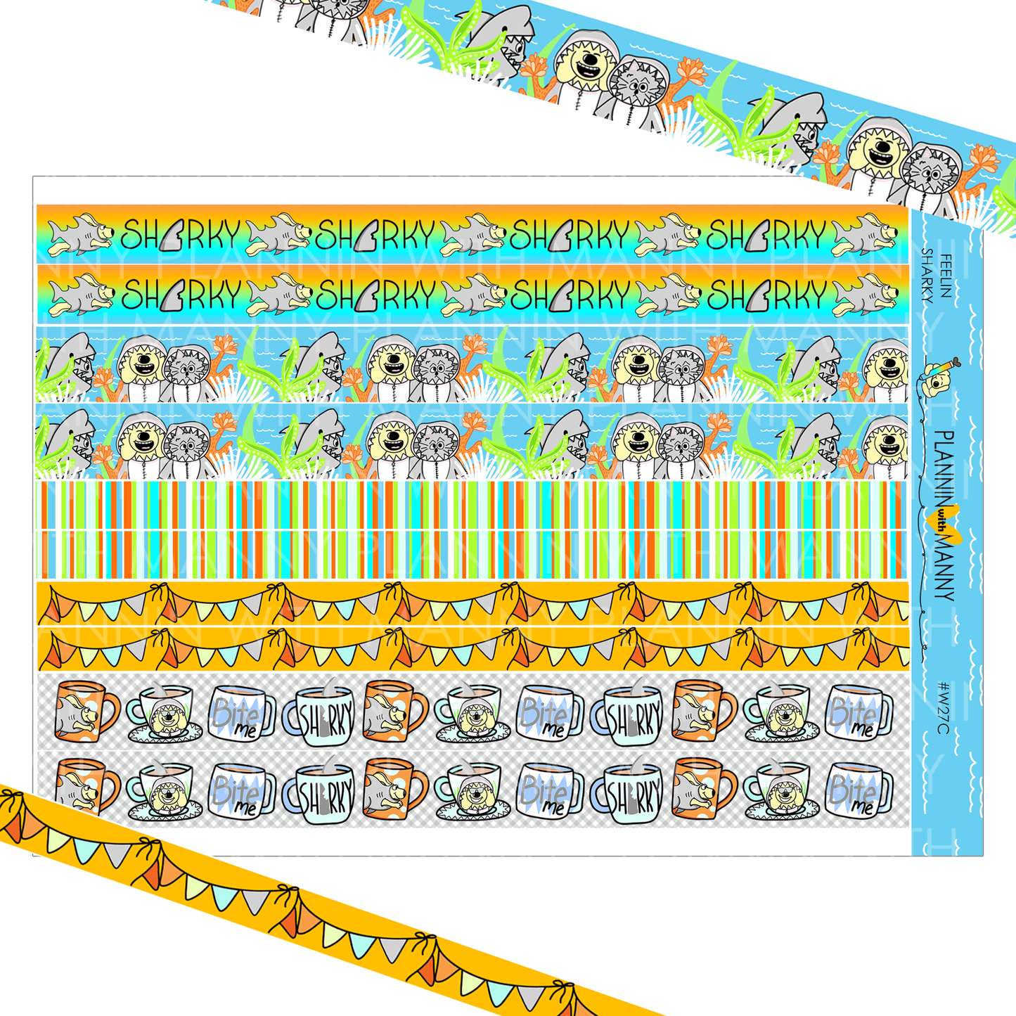 W27C Feelin Sharky Washi Sticker Sheet