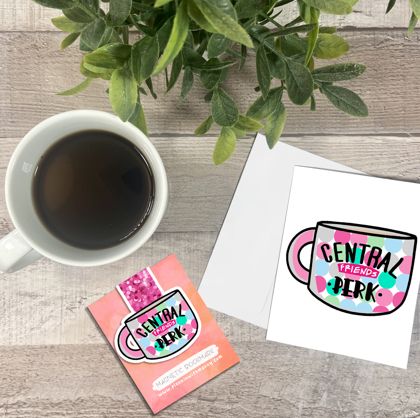 Central Perk Coffee Mug... Vinyl Sticker, Magnetic Bookmark, & Notecard MB67