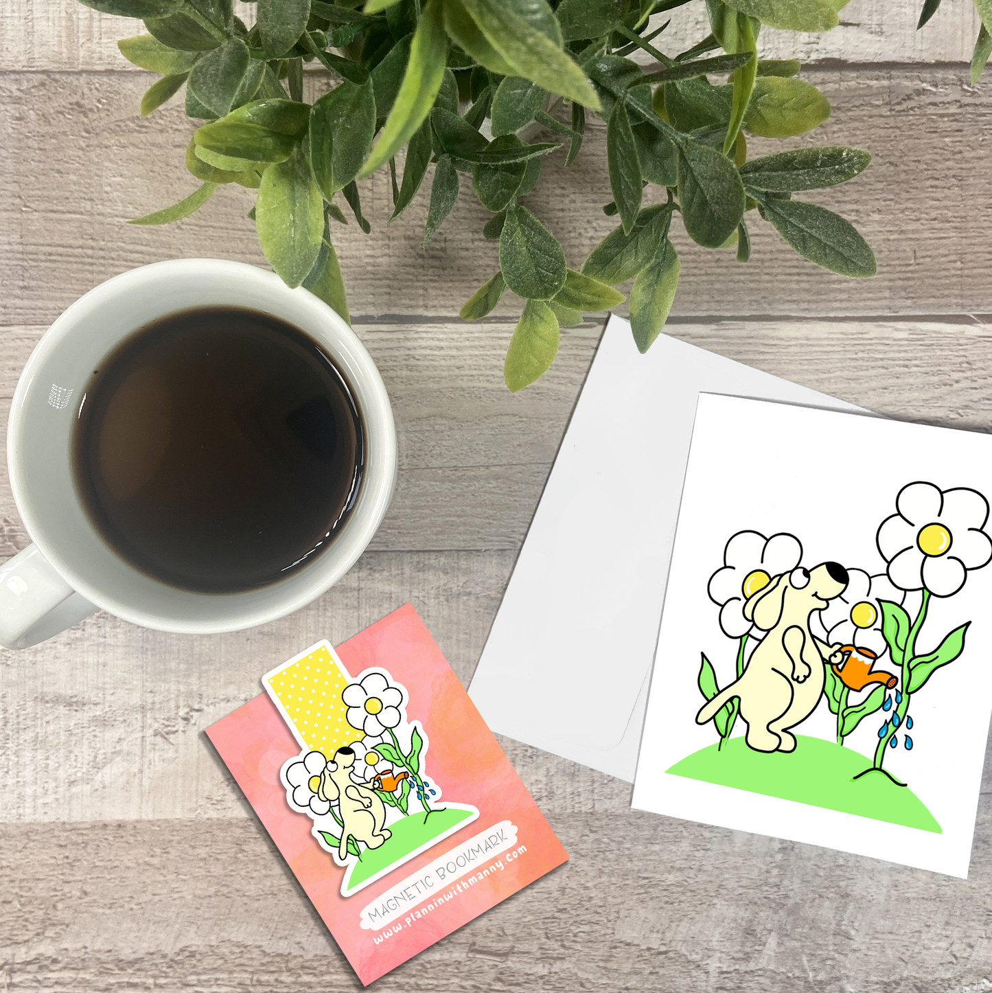 Watering Daisies... Vinyl Sticker, Magnetic Bookmark, & Notecard MB69