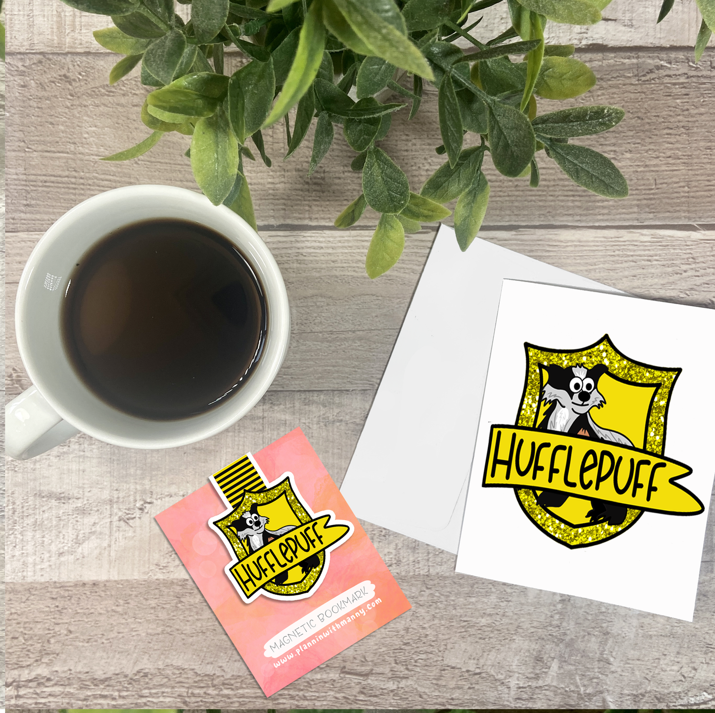 Yellow Wizard House Crest Vinyl Sticker, Magnetic Bookmark, & Notecard MB16