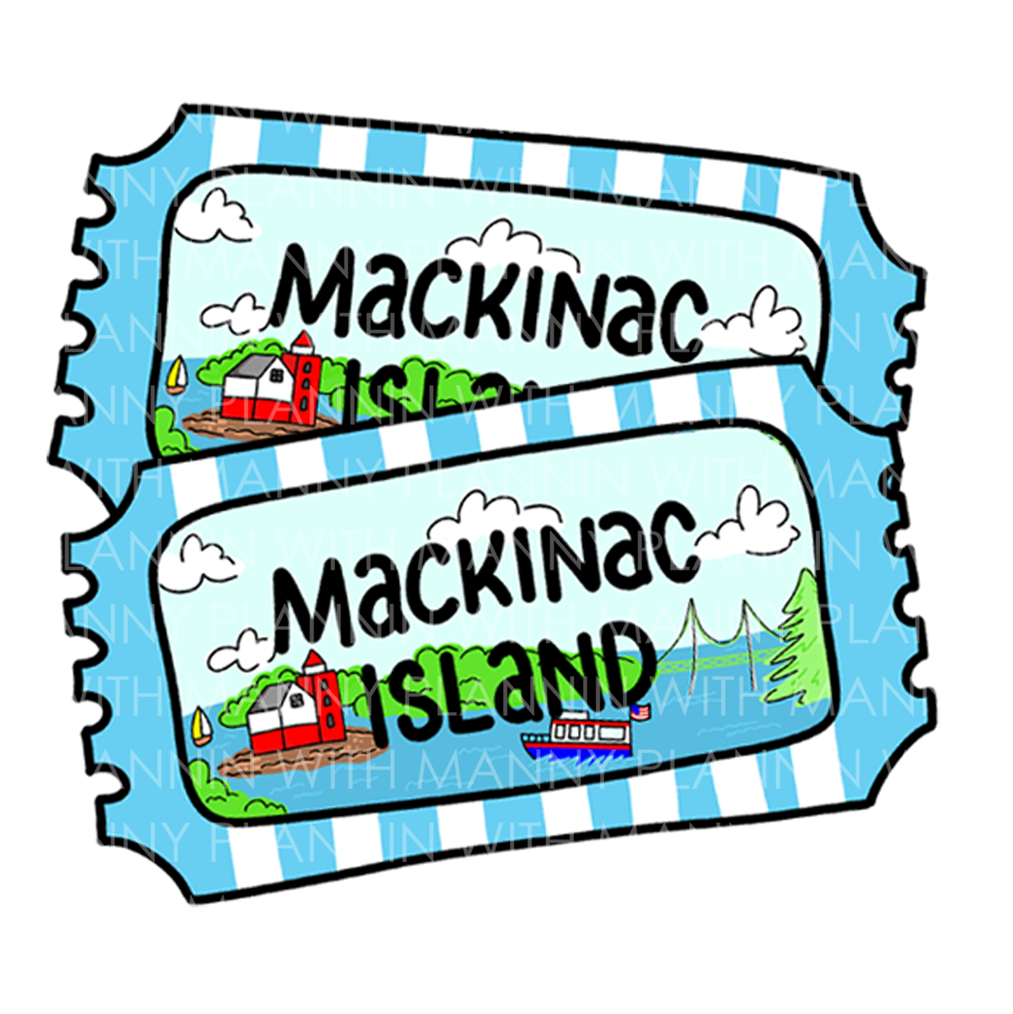 Mackinac Island Ferry Tickets... Vinyl Sticker, Magnetic Bookmark, & Notecard MB58