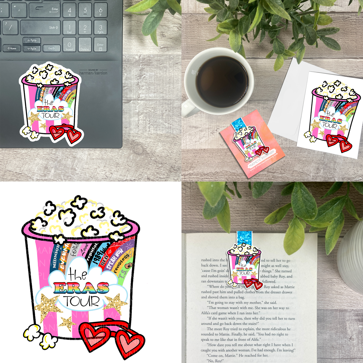 Eras Tour Popcorn Tub Vinyl Sticker, Bookmark, and Notecardd Options  MB145