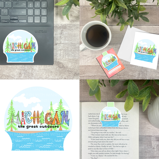 Michigan Great Outdoors... Vinyl Sticker, Magnetic Bookmark, & Notecard MB55