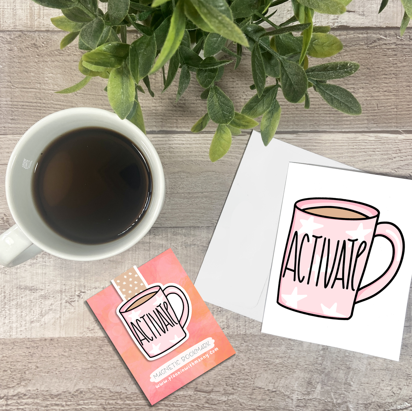 Activate Coffee Mug... Vinyl Sticker, Magnetic Bookmark, & Notecard MB52