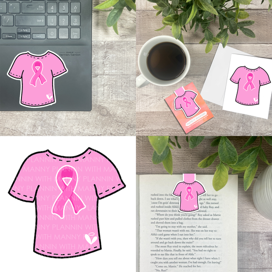 Pink Ribbon T-Shirt... Vinyl Sticker, Magnetic Bookmark, & Notecard MB41