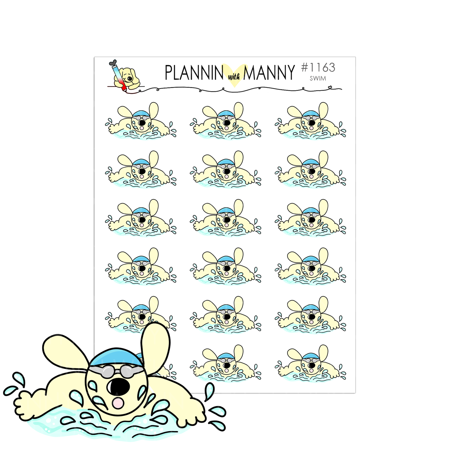 1163 SWIMMING Manny Planner Stickers