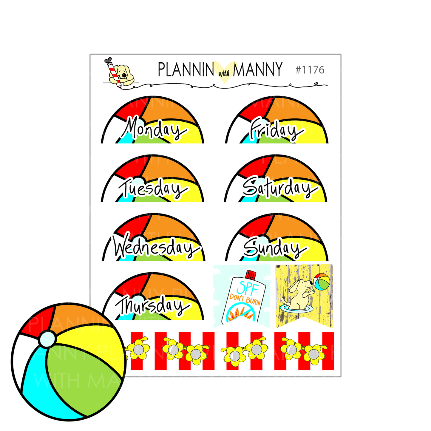 450 kit,BEACHIN MANNY MINI Weekly Set, Erin Condren, Vertical, Beach Stickers