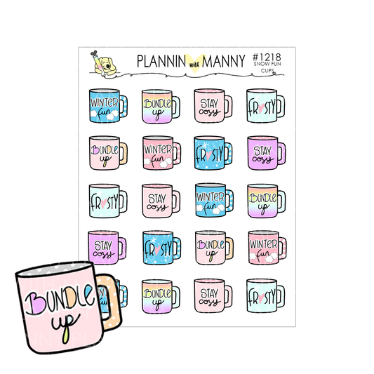 1218  SNOW MUCH FUN Mug Planner Stickers