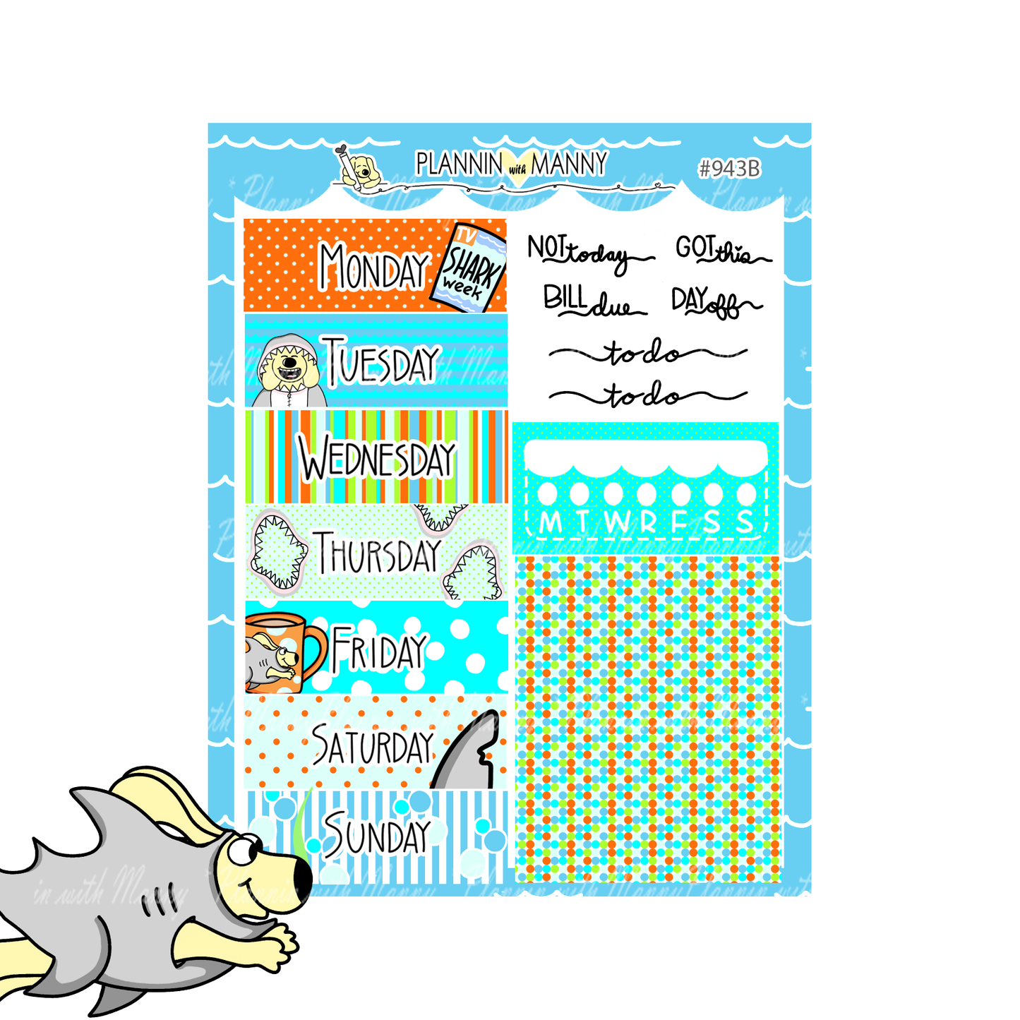 943 VERTICAL MINI Weekly Planner Stickers - Feelin Sharky Collection