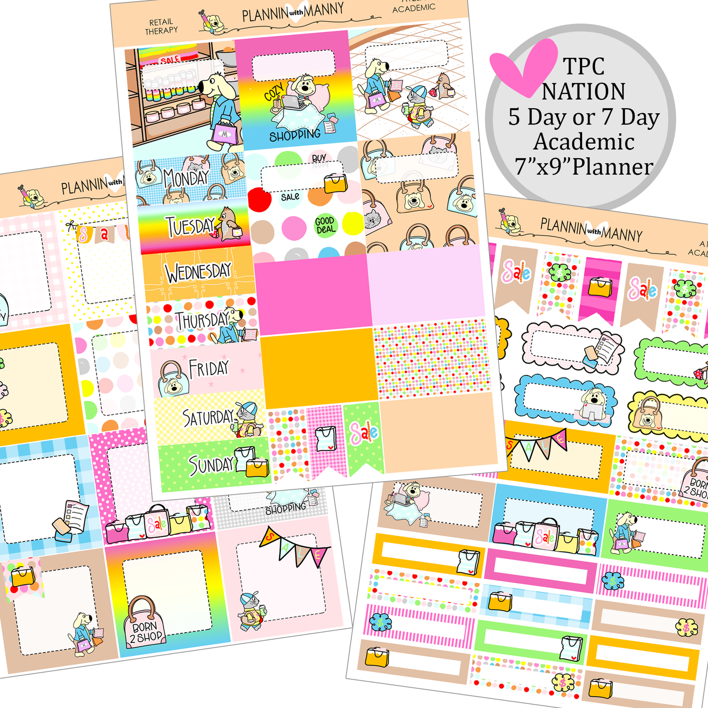 A128 TPC ACADEMIC 5 & 7 Day Weekly Planner Kit - Retail Therapy Collection