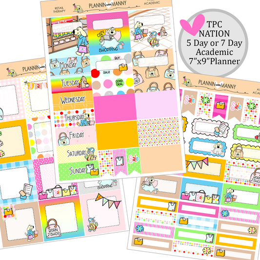 A128 TPC ACADEMIC 5 & 7 Day Weekly Planner Kit - Retail Therapy Collection