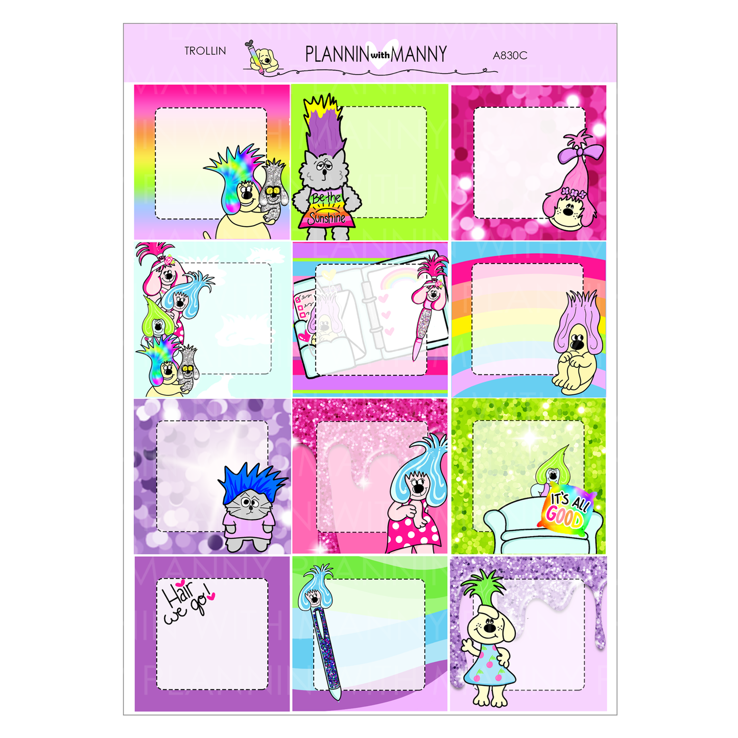 A830C Trollin 1.5" Square Planner Stickers