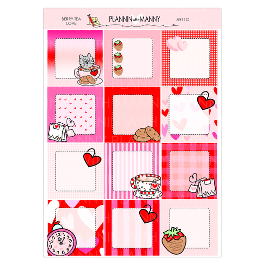 A911C Berry Tea Love 1.5" Square Planner Stickers