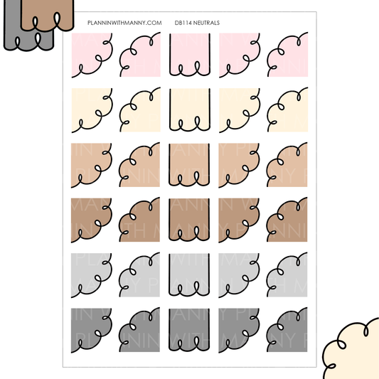 DB114 NEUTRAL Doodle Corners & Flags Planner Stickers