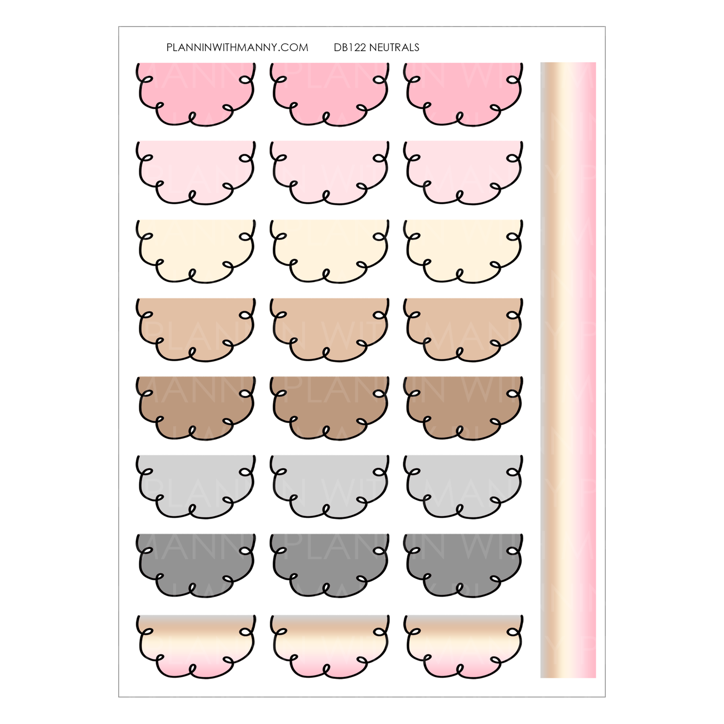 DB110 NEUTRAL 1.5"  Doodle Half Circle Planner Stickers