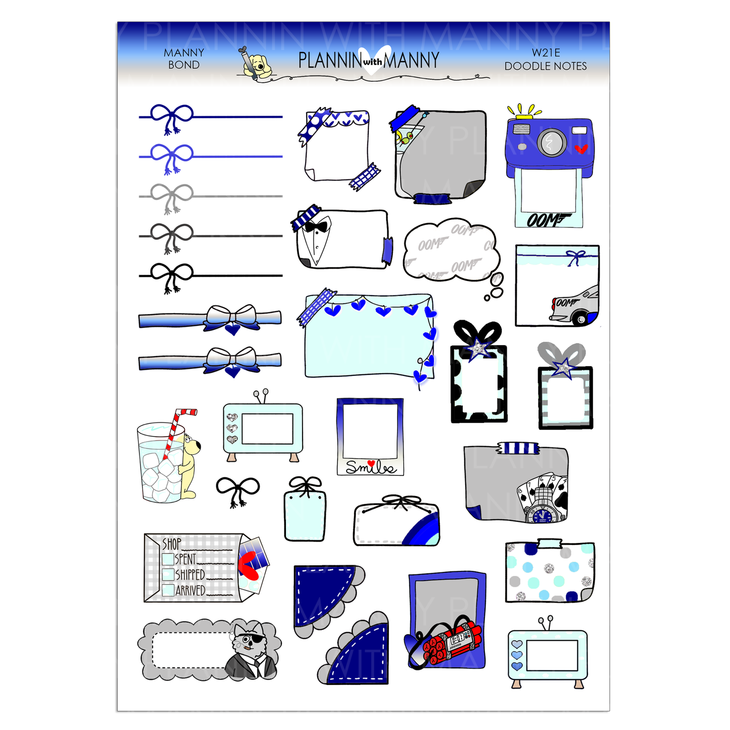 W21AH HORIZONTAL Weekly Planner Stickers- Manny Bond Collection