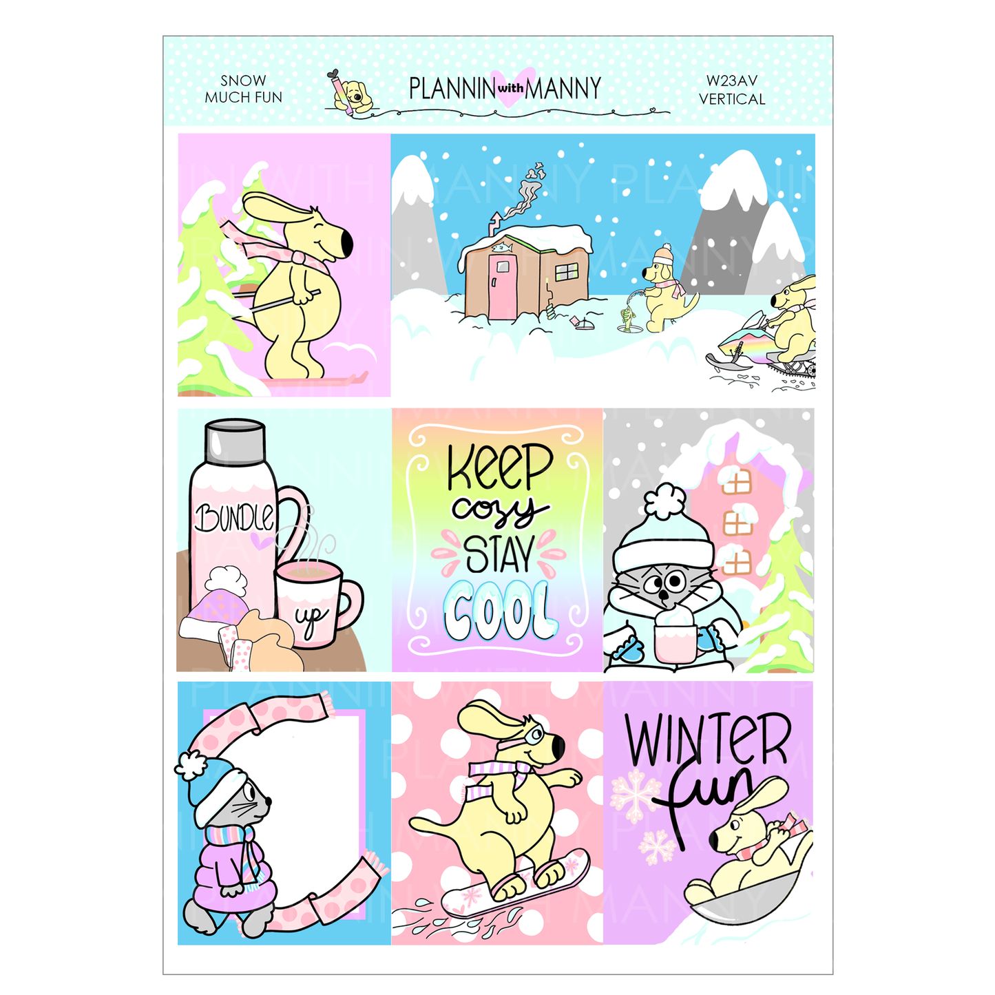 W23AV,SNOW MUCH FUN Vertical Weeks Planner Stickers