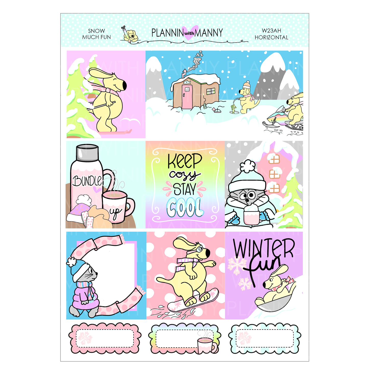 W23AH SNOW MUCH FUN Horizontal Weeks Planner Stickers