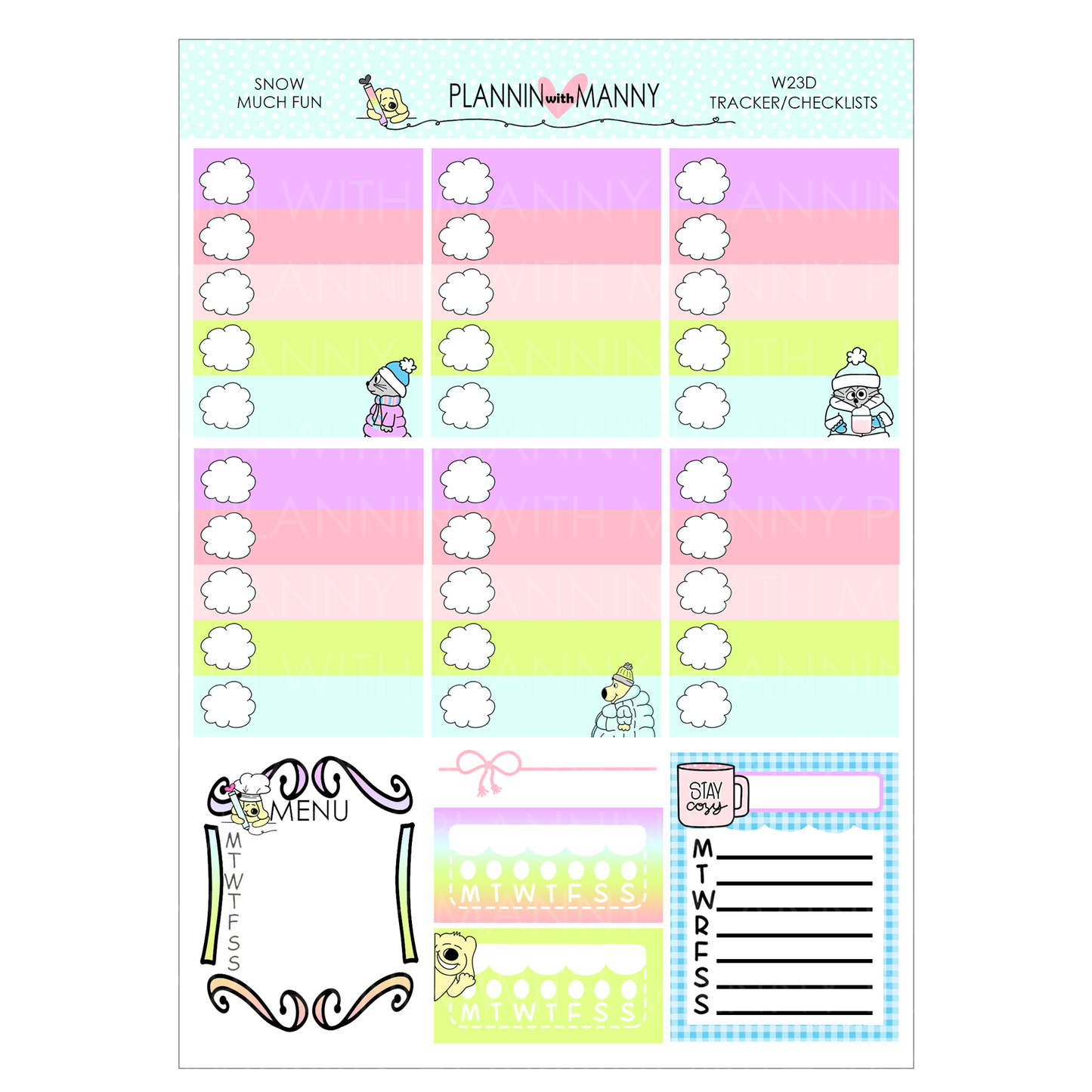 W23AV,SNOW MUCH FUN Vertical Weeks Planner Stickers