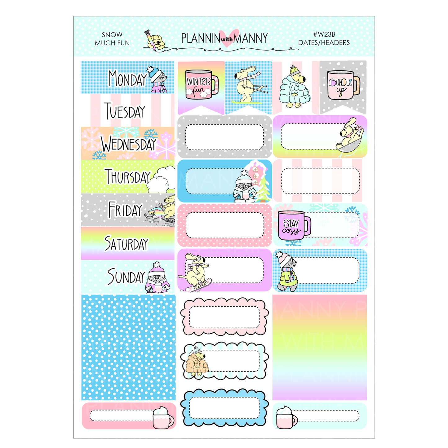 W23AV,SNOW MUCH FUN Vertical Weeks Planner Stickers