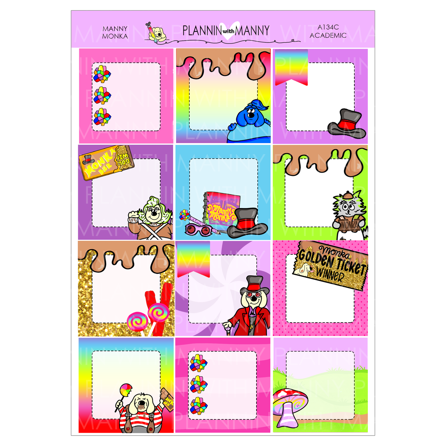 A134C WRITE IN SQUARES 1.5" Planner Stickers - Manny Monka Collection