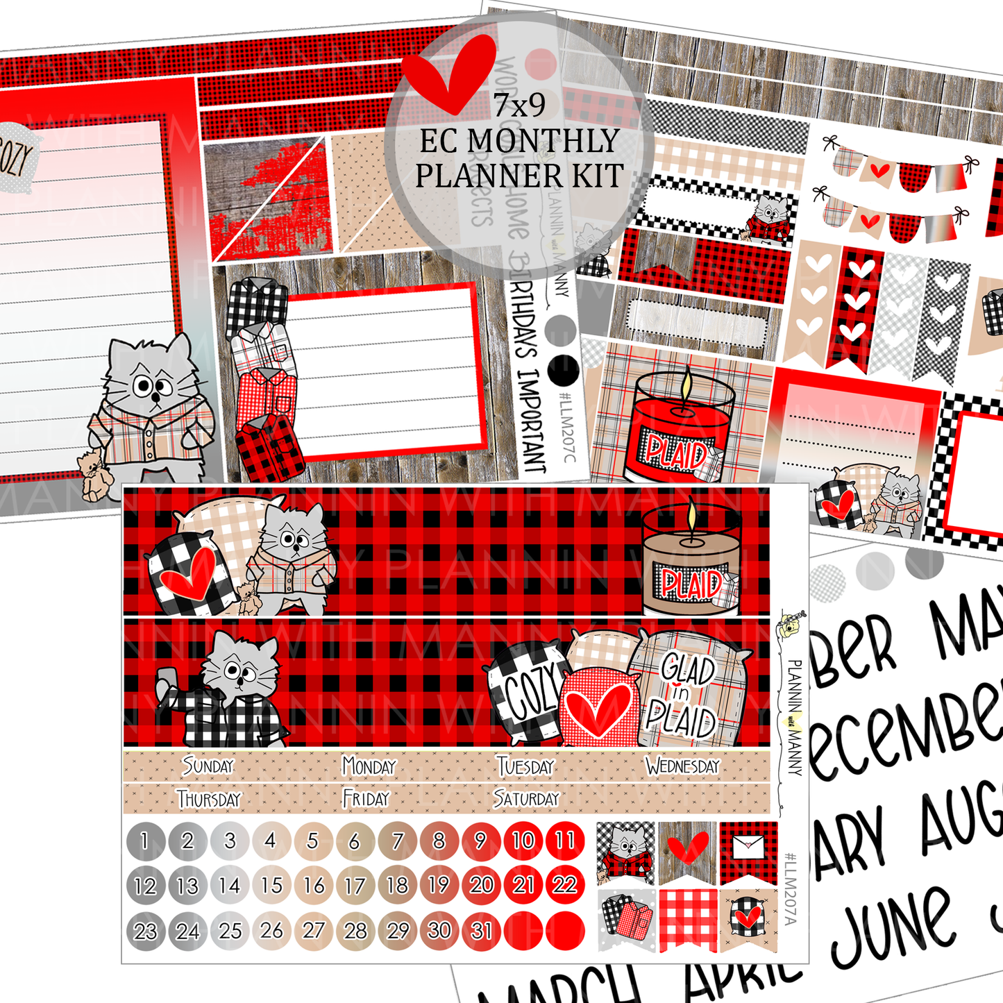 LLM207 MONTHLY PLANNER STICKERS - Glad in Plaid Collection