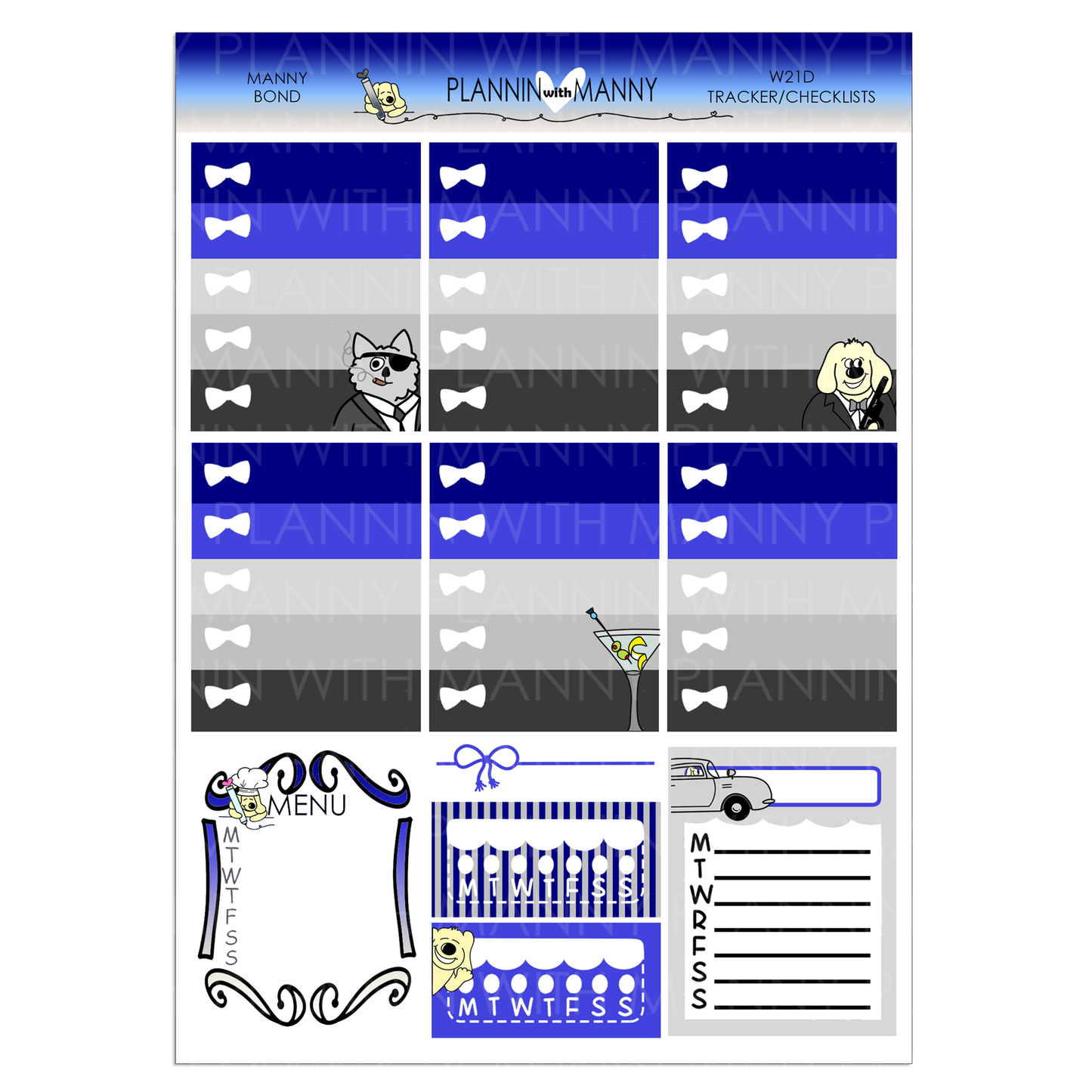 W21AH HORIZONTAL Weekly Planner Stickers- Manny Bond Collection