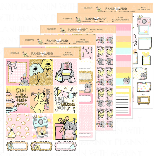 W19AH HORIZONTAL Weekly Planner Stickers- Celebration Collection