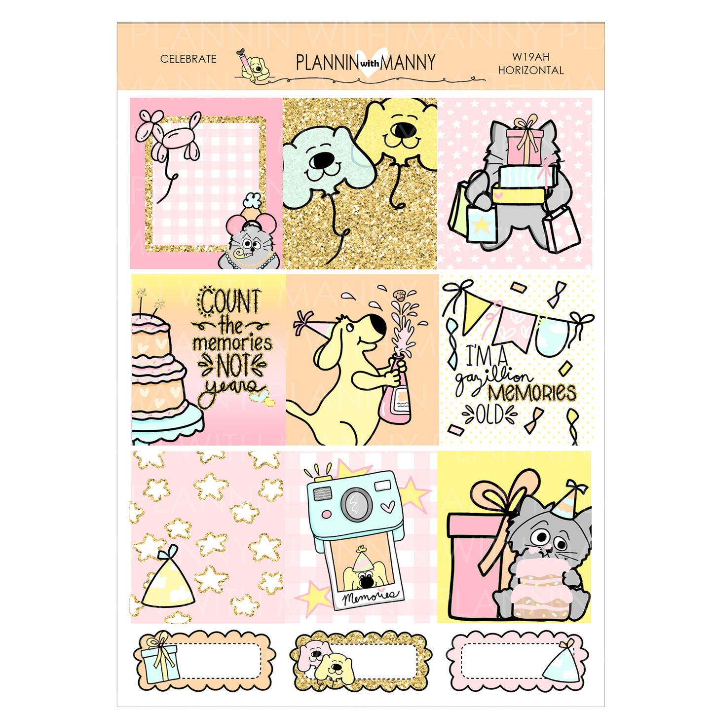 W19AH HORIZONTAL Weekly Planner Stickers- Celebration Collection