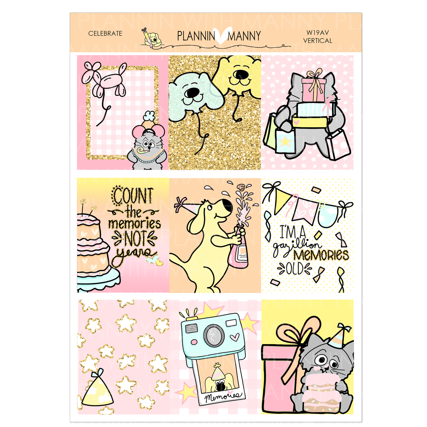 W19AV VERTICAL WEEKLY Planner Stickers - Celebration Collection