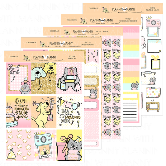 W19AV VERTICAL WEEKLY Planner Stickers - Celebration Collection