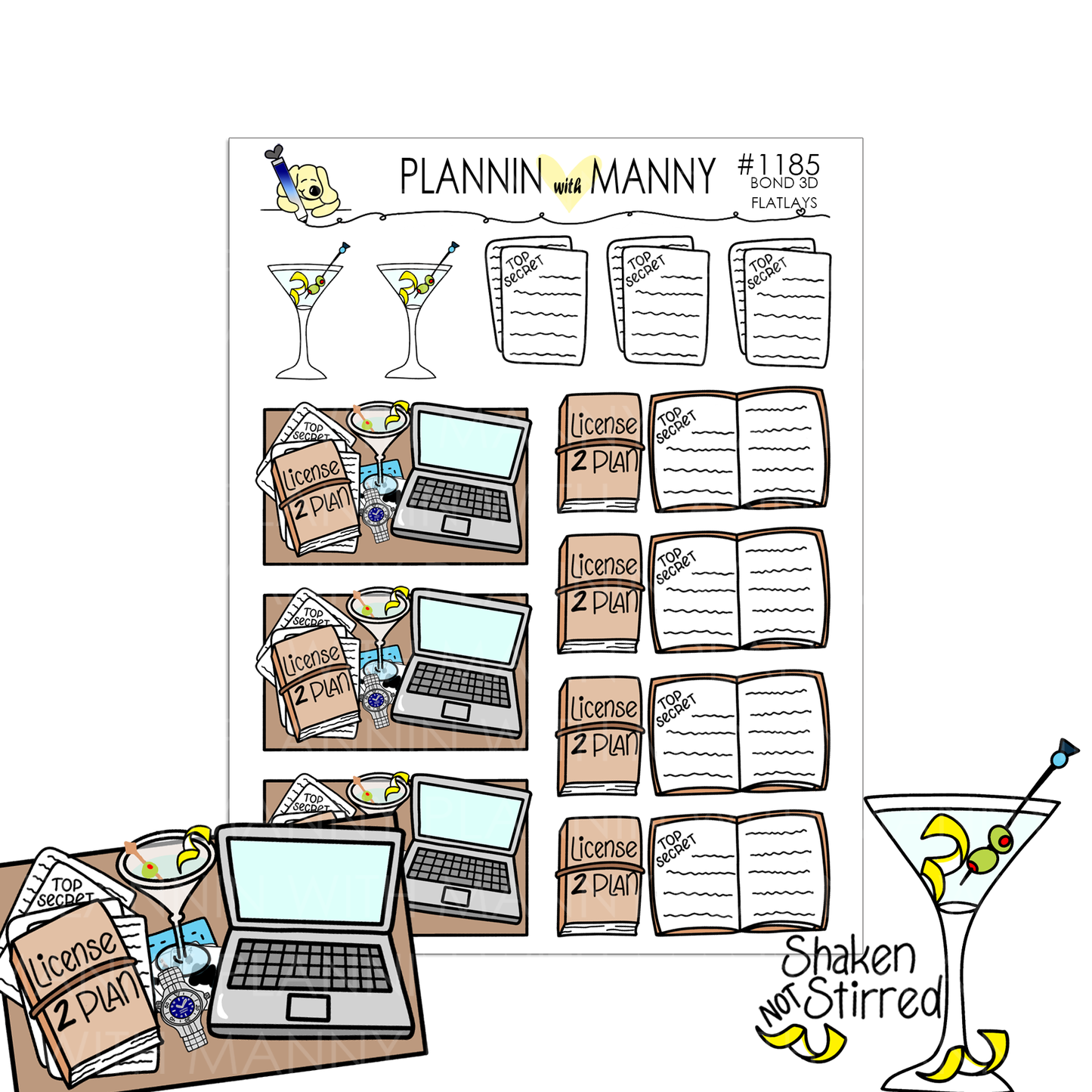 1185 3D MANNY BOND 3D& FLATLAY Planner Stickers- Manny Bond Collection