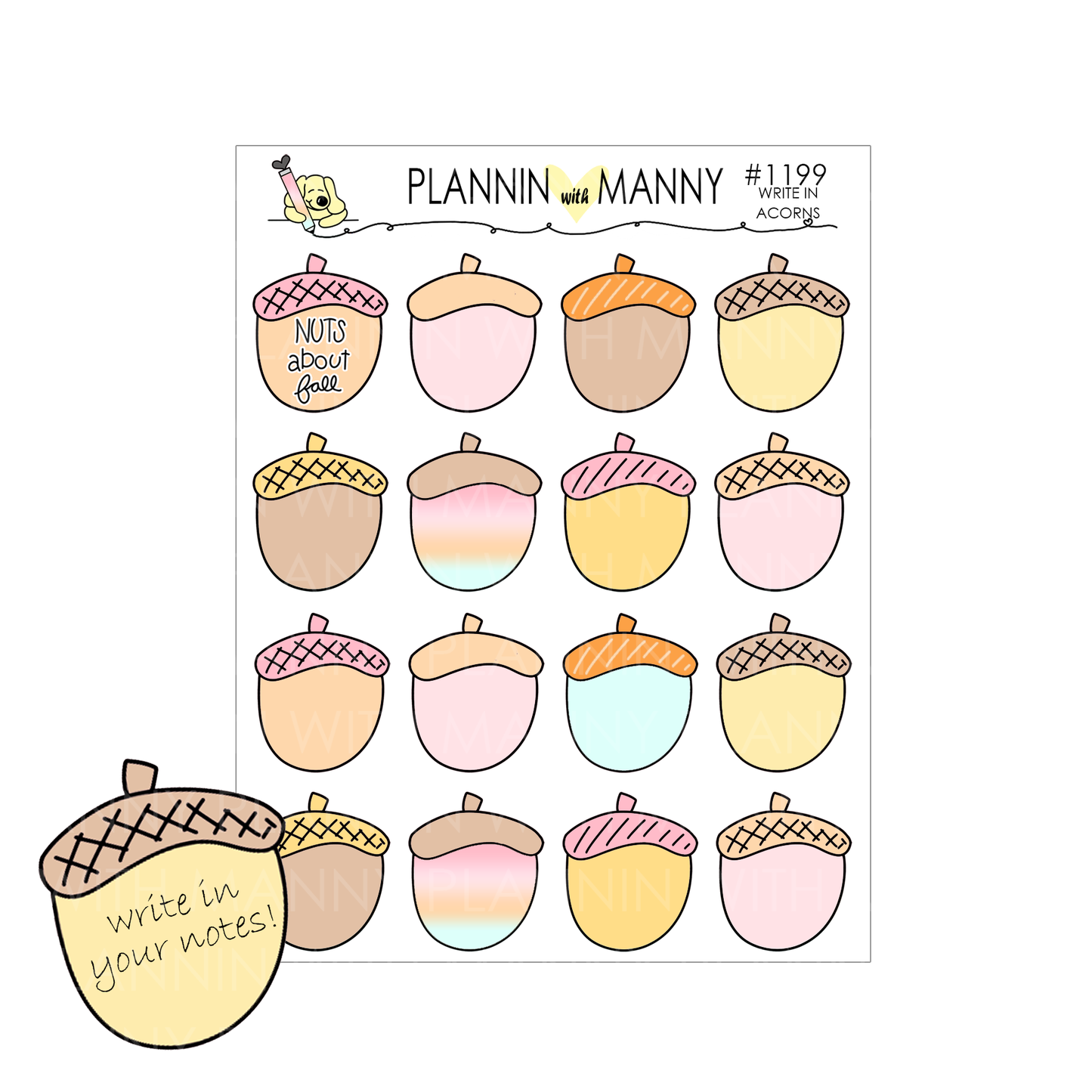 1199 Write in Acorn Planner Stickers - Nuts About Fall Collection