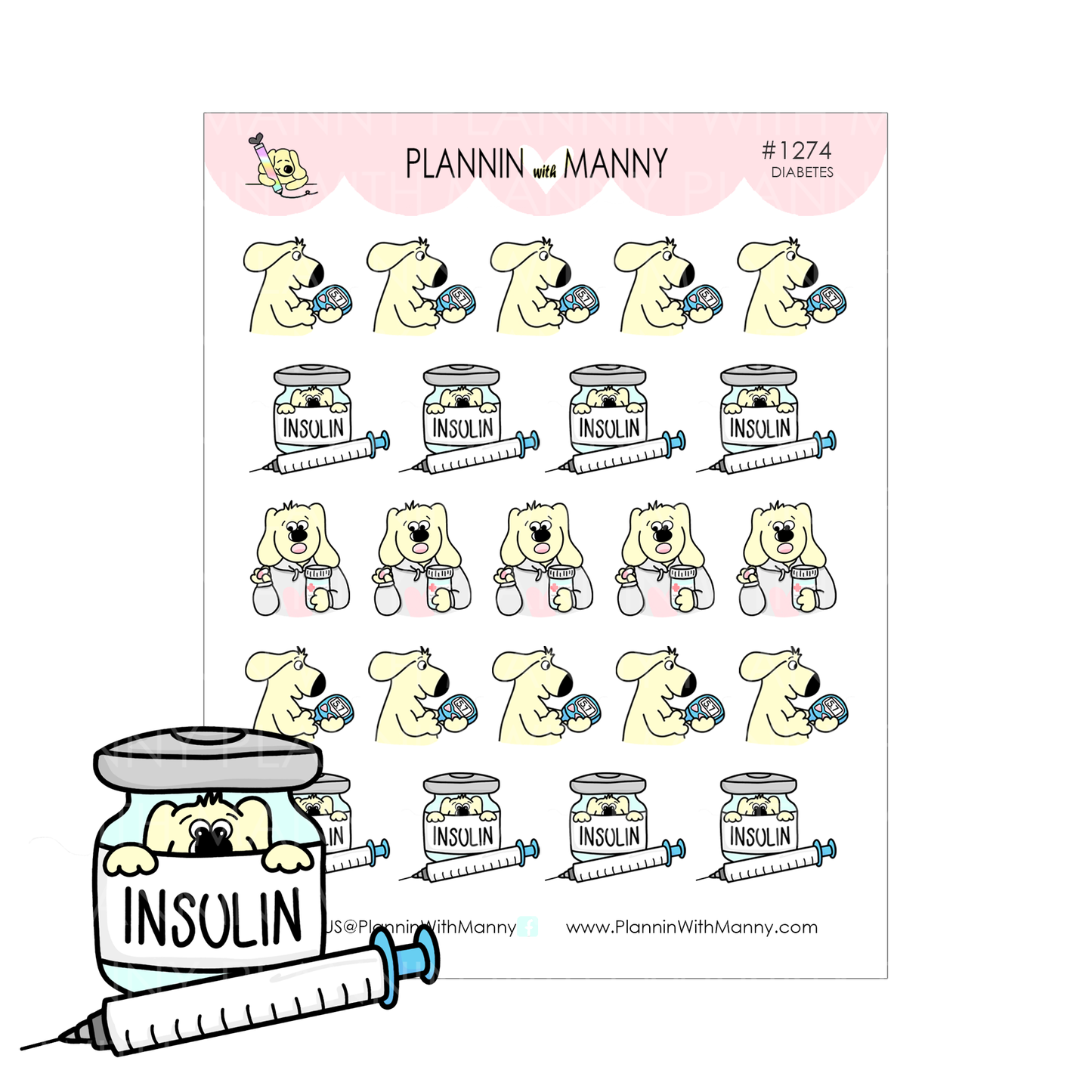 1274 Diabetes Planner Stickers, Insulin & Medicine