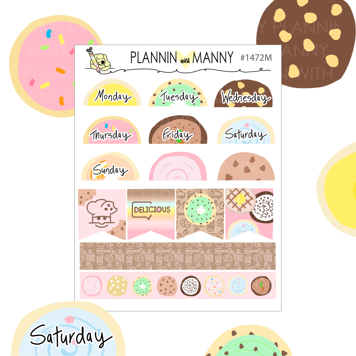 1472 & 1472M Crumbly Cookies Date Cover Planner Stickers