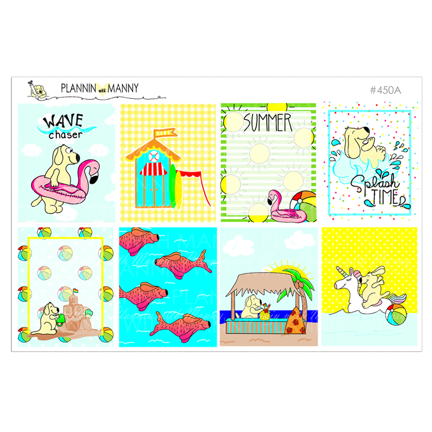 450 kit,BEACHIN MANNY MINI Weekly Set, Erin Condren, Vertical, Beach Stickers