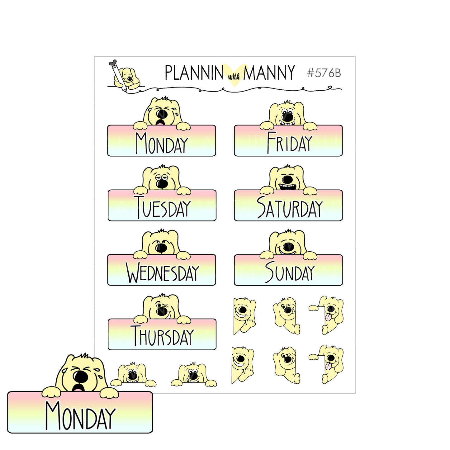 576 Moody Manny Date Cover Planner Stickers