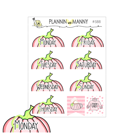 588 Pink Pumkpin Date Cover Planner Stickers