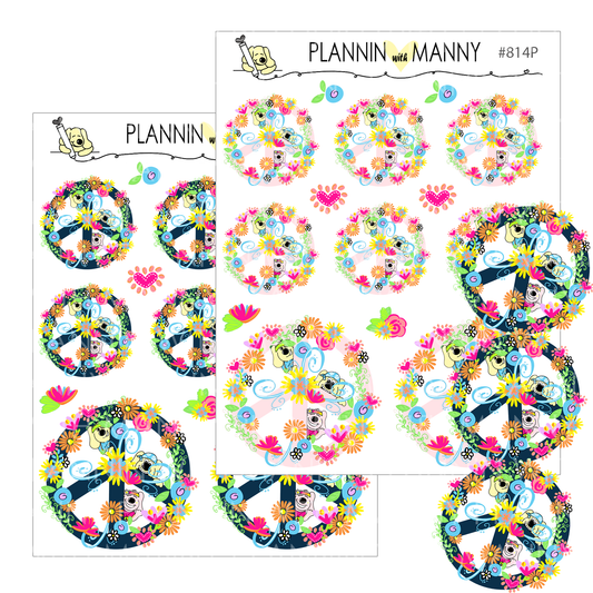 814 PEACE PLANNER STICKERS, Summer of Love Collection,Hippy Stickers, 60s Stickers, Peace Symbol Planner Sticker, Peace Symbol Die Cut