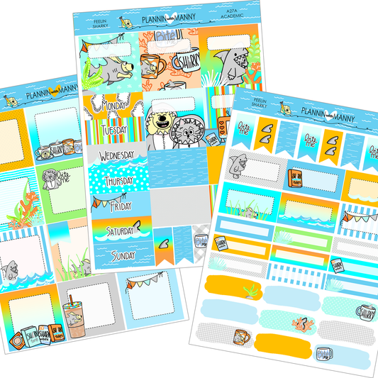 A27 TPC ACADEMIC 5 & 7 Day Weekly Planner Kit and Hybrid Planner - Feelin Sharky Collection