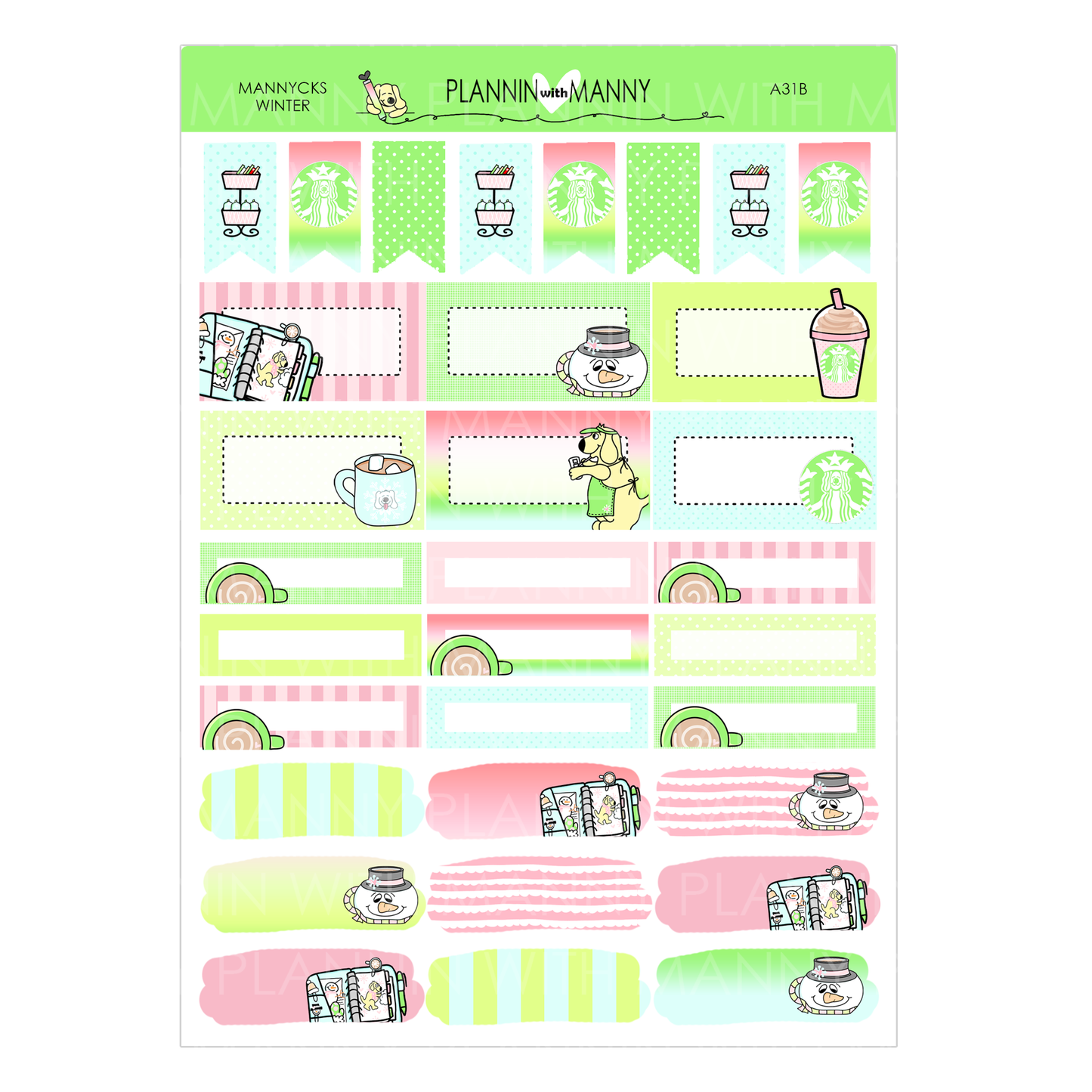 A31B Winter Mannybucks 1.5" Wide Planner Stickers