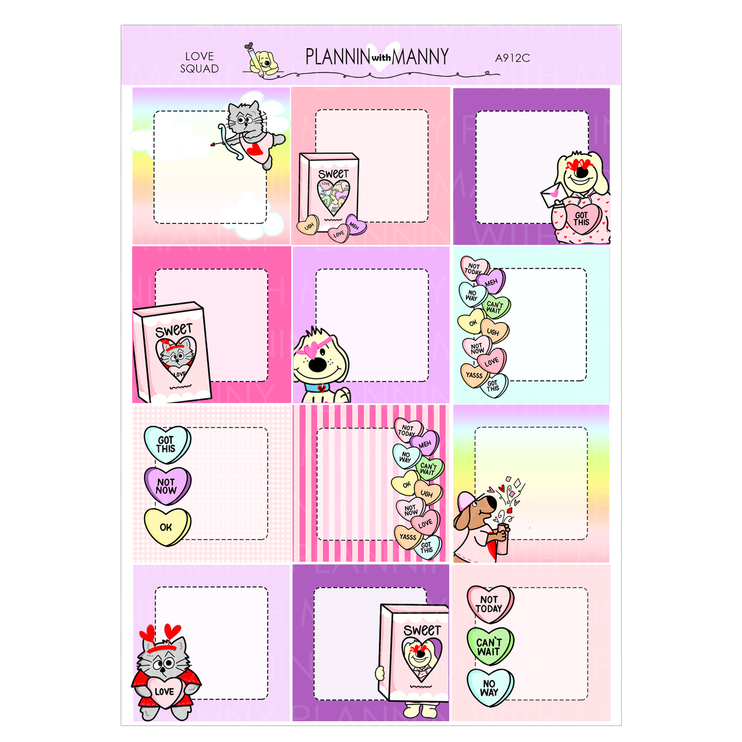 A912C Love Squad 1.5" Square Planner Stickers