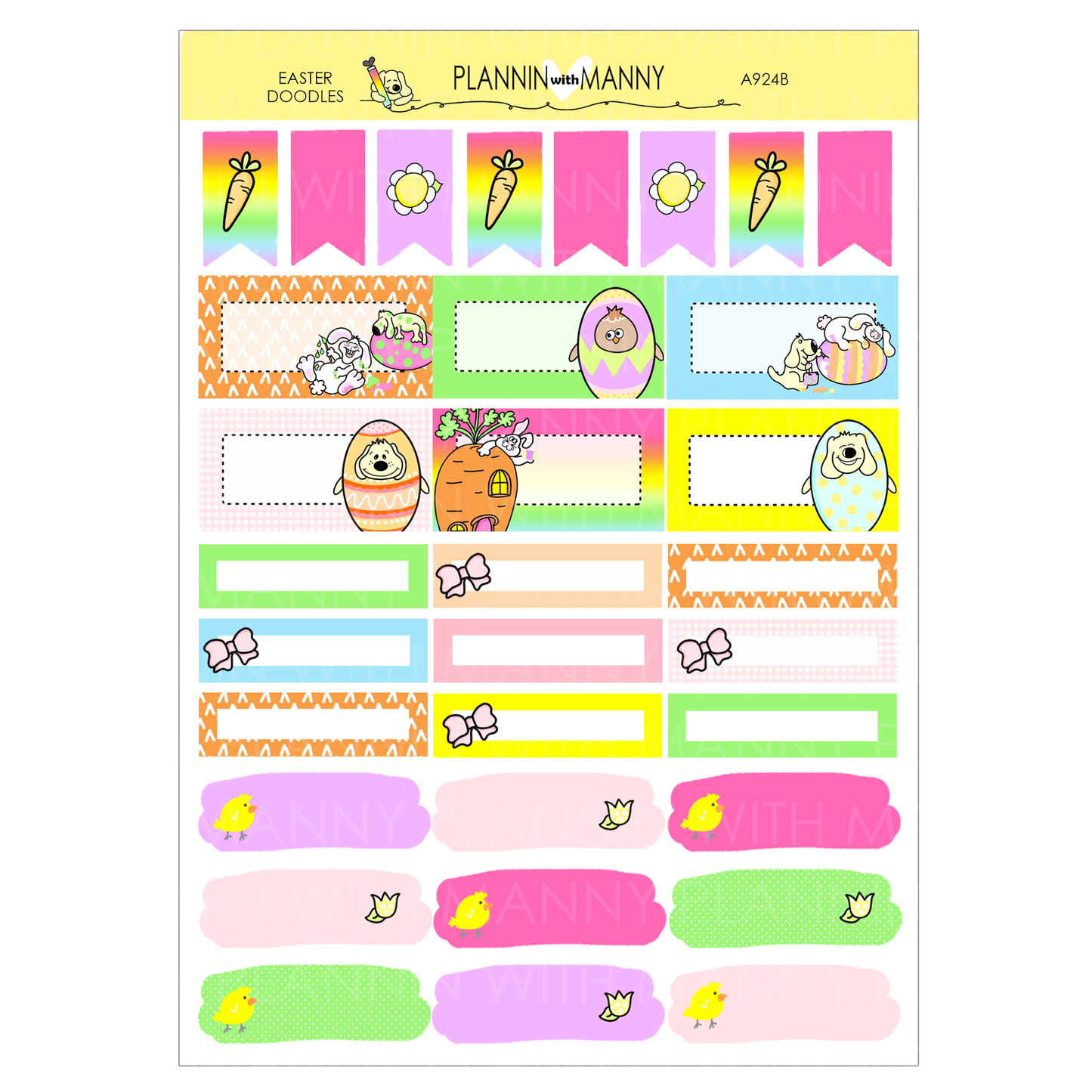 A914 ACADEMIC 5 & 7 Day Weekly Planner Kit and Hybrid Planner - Easter Doodles Collection