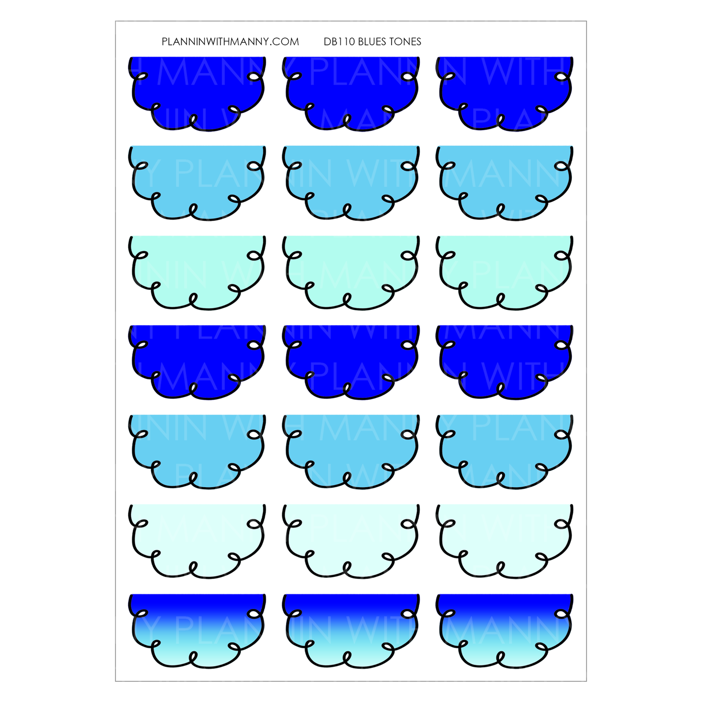 DB110 BLUES 1.5" Doodle Half Circle Planner Stickers