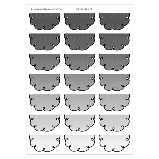 DB110 GRAYS 1.5" Doodle Half Circle Planner Stickers