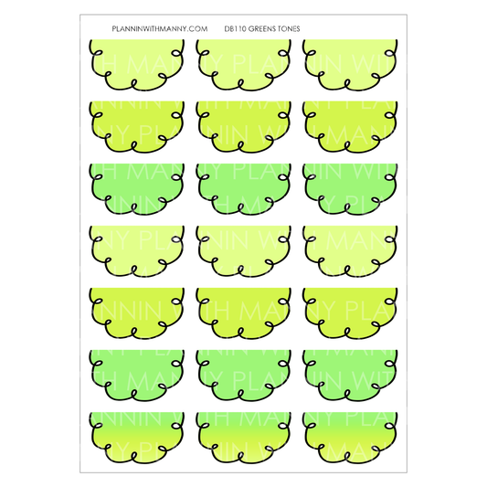 DB110 GREENS 1.5" Doodle Half Circle Planner Stickers