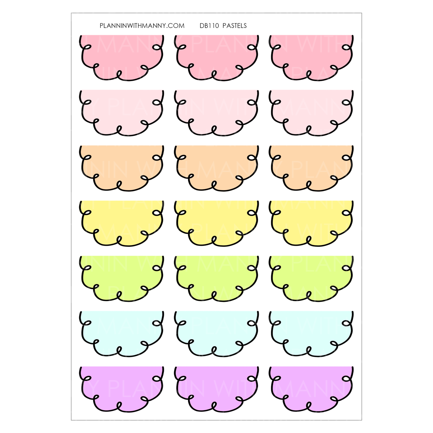 DB110 Doodle 1.5" Half Circle Mixed Sheet Planner Stickers