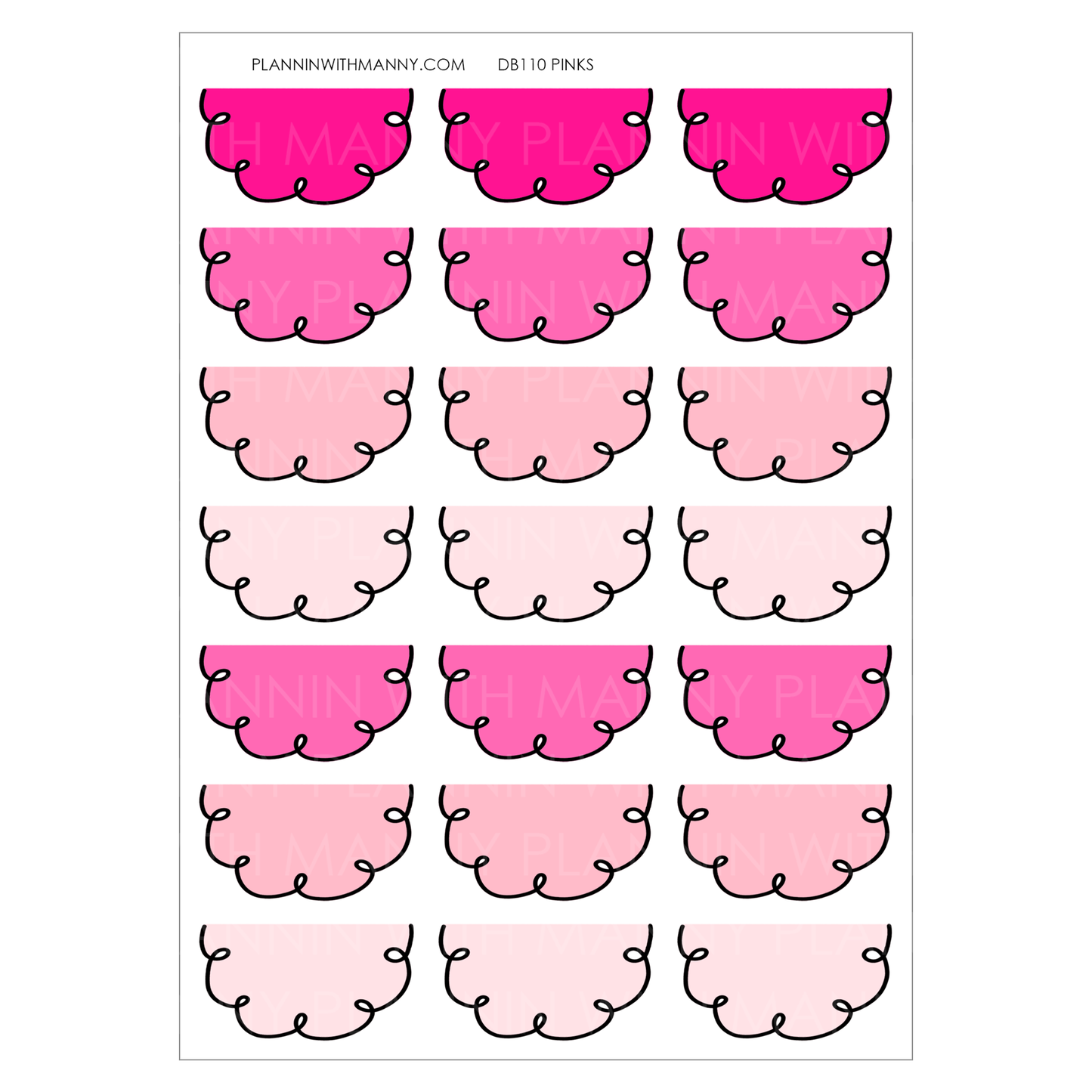 DB110 PINKS 1.5" Doodle Half Circle Planner Stickers